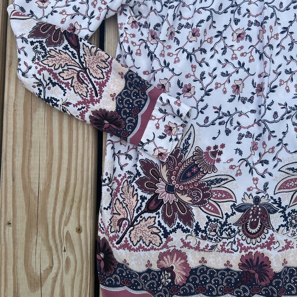 LOFT‎ Top Blouse Womens Small Multicolor Floral Popover Rayon Long Sleeve Casual - Picture 13 of 14